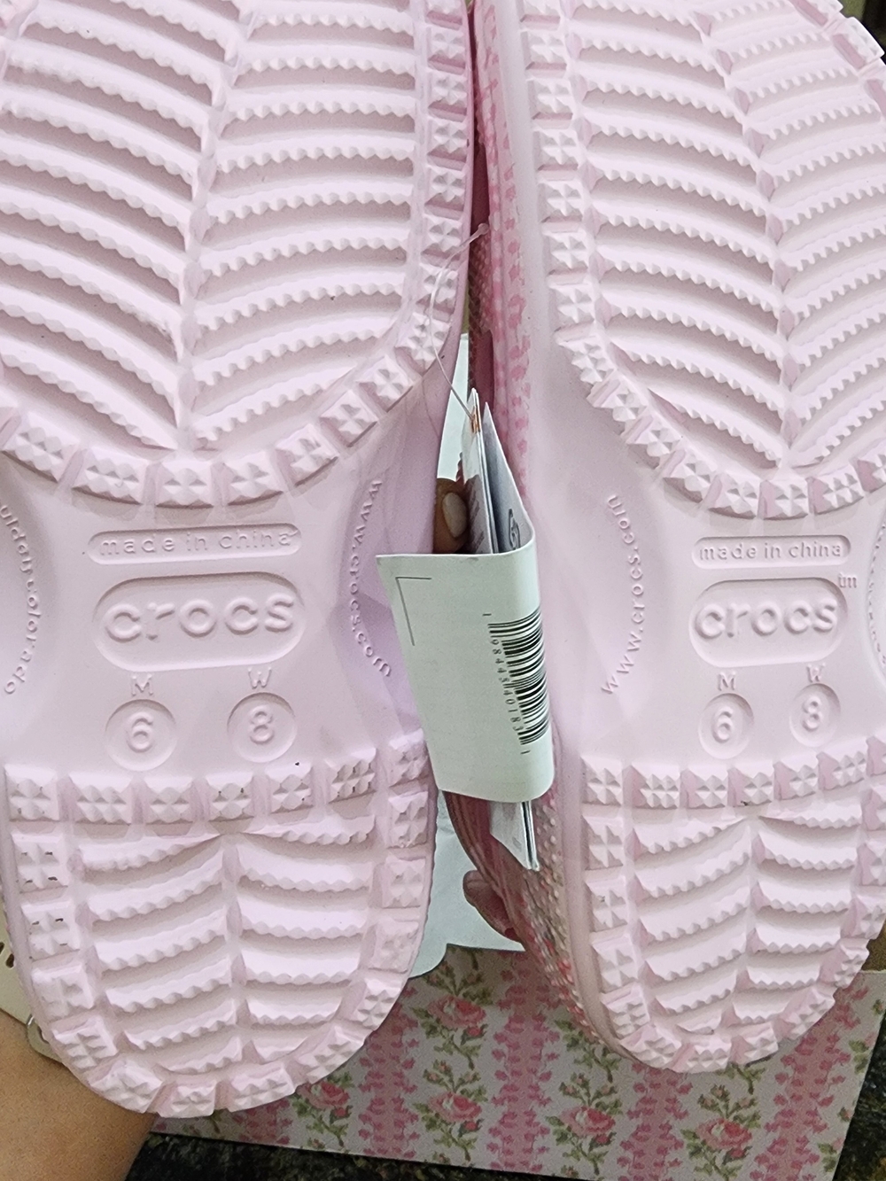 CROCS Pink Floral Pattern Clogs with Charms - Picture 8 of 9